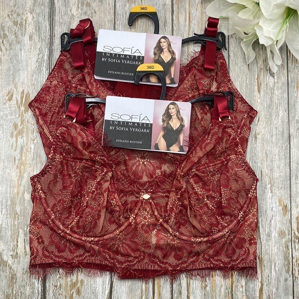 Women’s Sofia Vergara Eyelash Bustier Bra Intimates Sexy Lace 2-Pack Size 36D